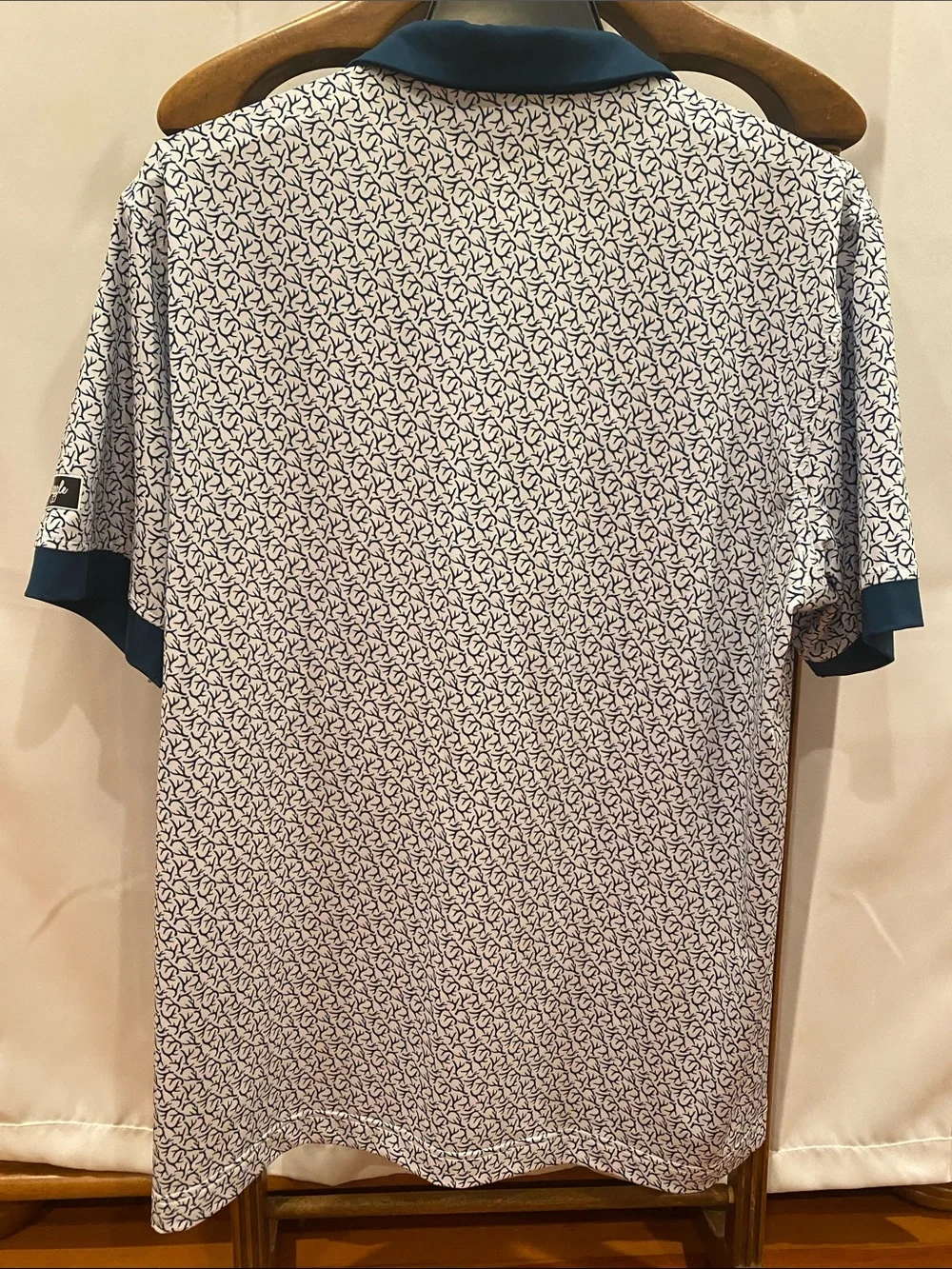 Waggle Men's White Polo with Navy Teal Contrast Collar - Picture 2 of 7